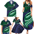 Personalised New Zealand Warriors Family Matching Summer Maxi Dress and Hawaiian Shirt Polynesian Tribal Art Style With Fierce Warrior Mascot