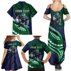 Personalised New Zealand Warriors Family Matching Summer Maxi Dress and Hawaiian Shirt Polynesian Tribal Art Style With Fierce Warrior Mascot