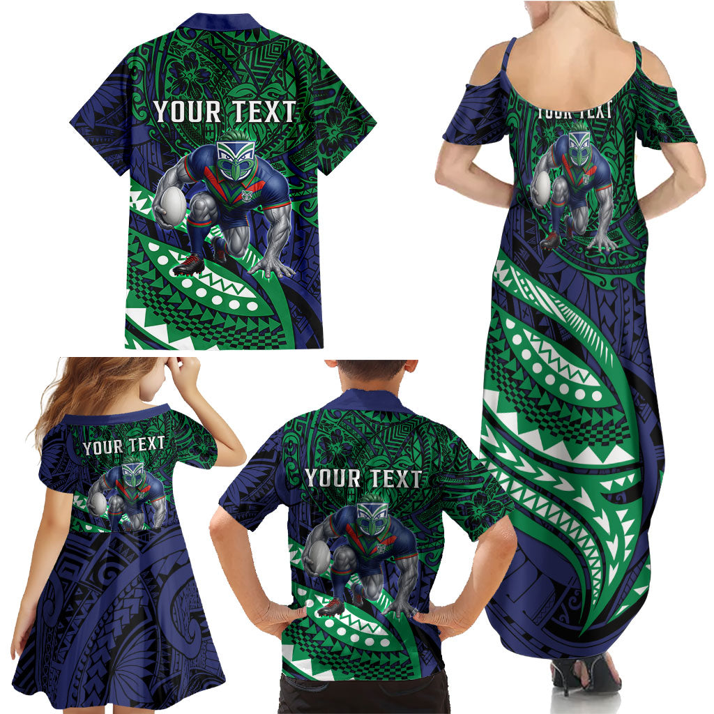 Personalised New Zealand Warriors Family Matching Summer Maxi Dress and Hawaiian Shirt Polynesian Tribal Art Style With Fierce Warrior Mascot