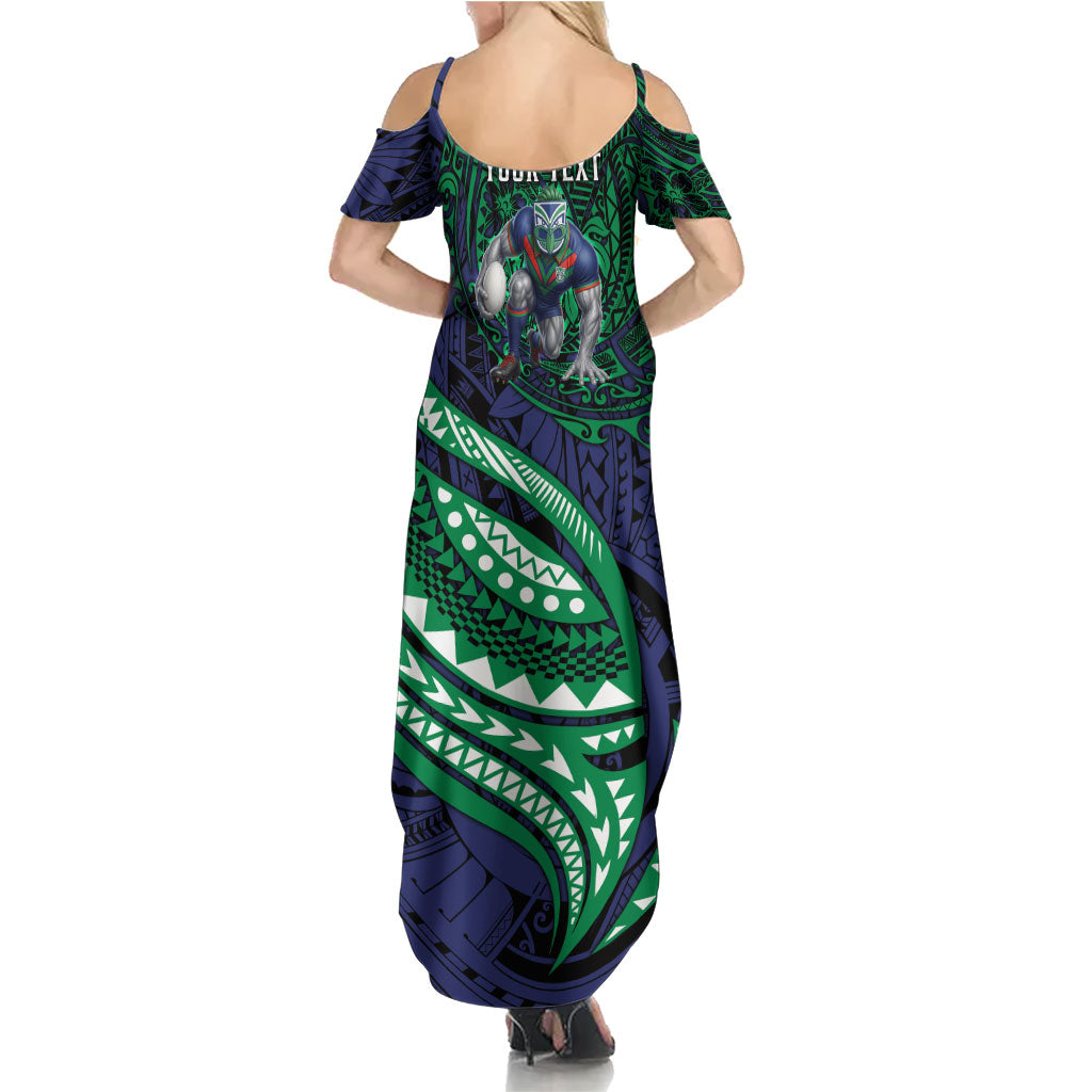 Personalised New Zealand Warriors Family Matching Summer Maxi Dress and Hawaiian Shirt Polynesian Tribal Art Style With Fierce Warrior Mascot