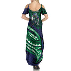 Personalised New Zealand Warriors Family Matching Summer Maxi Dress and Hawaiian Shirt Polynesian Tribal Art Style With Fierce Warrior Mascot