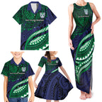 Personalised New Zealand Warriors Family Matching Tank Maxi Dress and Hawaiian Shirt Polynesian Tribal Art Style With Fierce Warrior Mascot