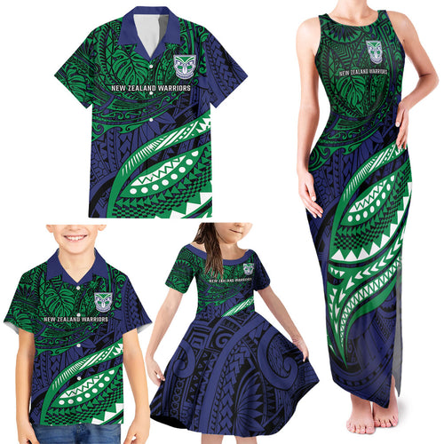 Personalised New Zealand Warriors Family Matching Tank Maxi Dress and Hawaiian Shirt Polynesian Tribal Art Style With Fierce Warrior Mascot