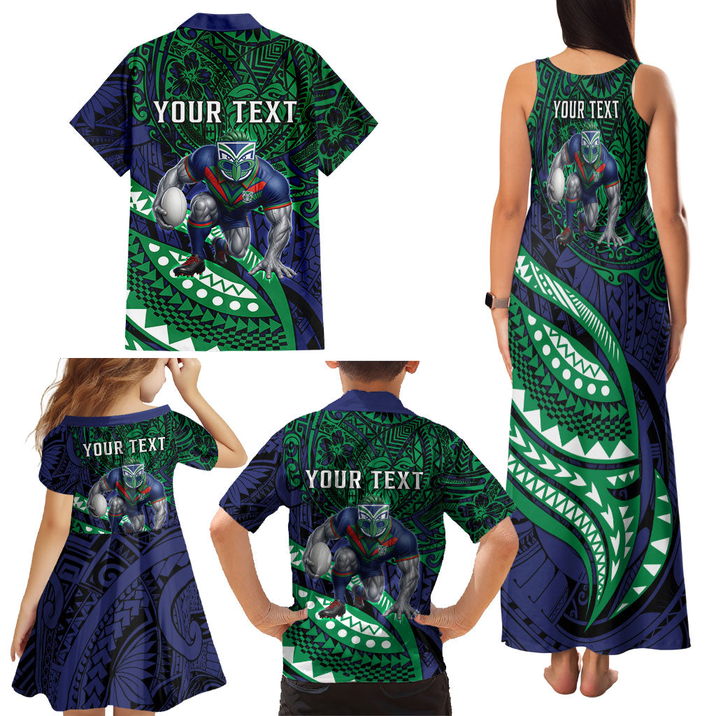 Personalised New Zealand Warriors Family Matching Tank Maxi Dress and Hawaiian Shirt Polynesian Tribal Art Style With Fierce Warrior Mascot