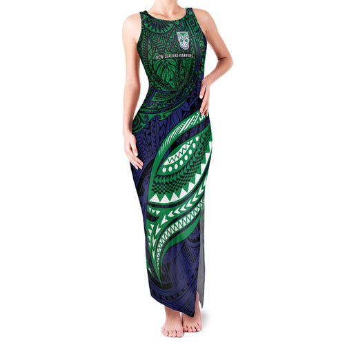 Personalised New Zealand Warriors Family Matching Tank Maxi Dress and Hawaiian Shirt Polynesian Tribal Art Style With Fierce Warrior Mascot