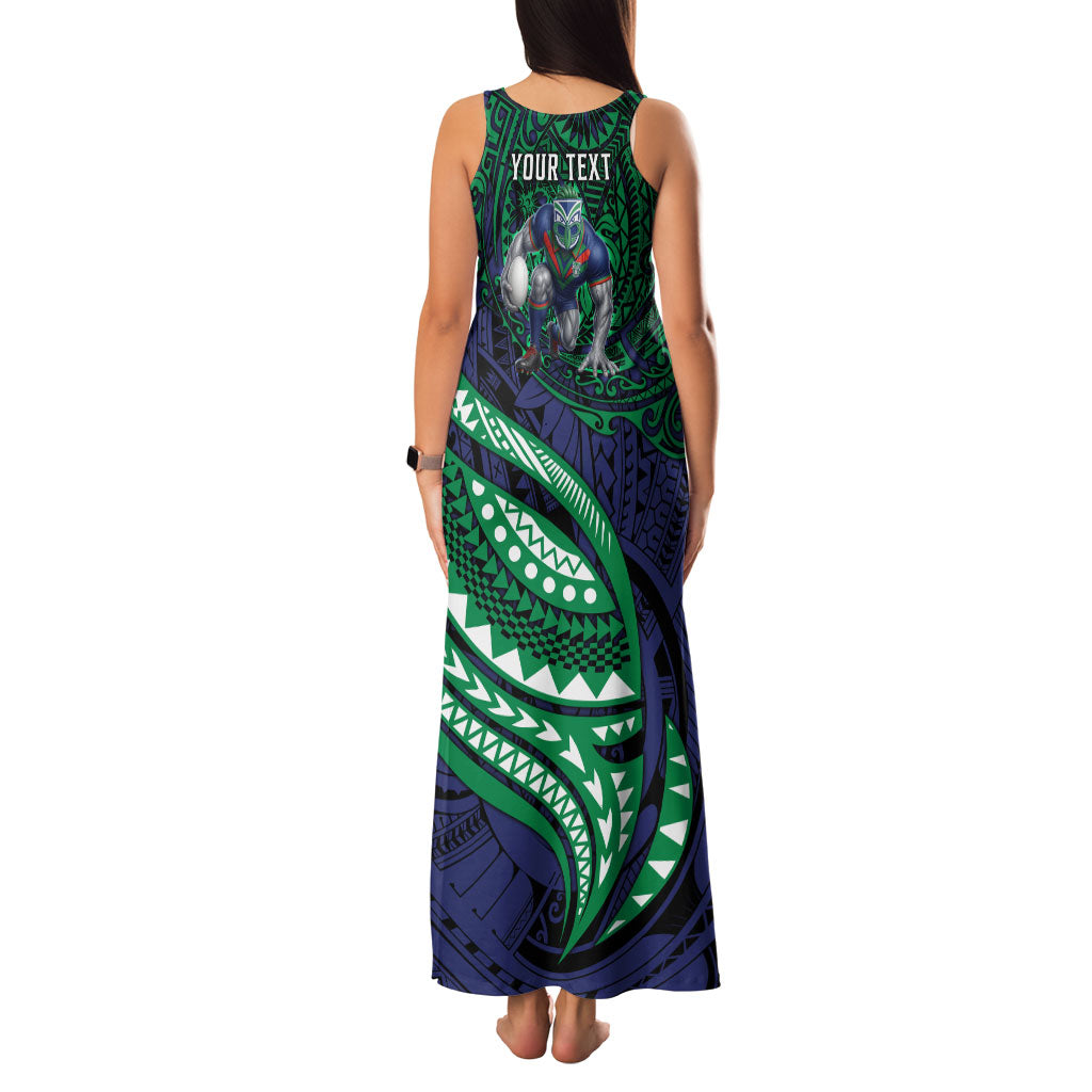 Personalised New Zealand Warriors Family Matching Tank Maxi Dress and Hawaiian Shirt Polynesian Tribal Art Style With Fierce Warrior Mascot