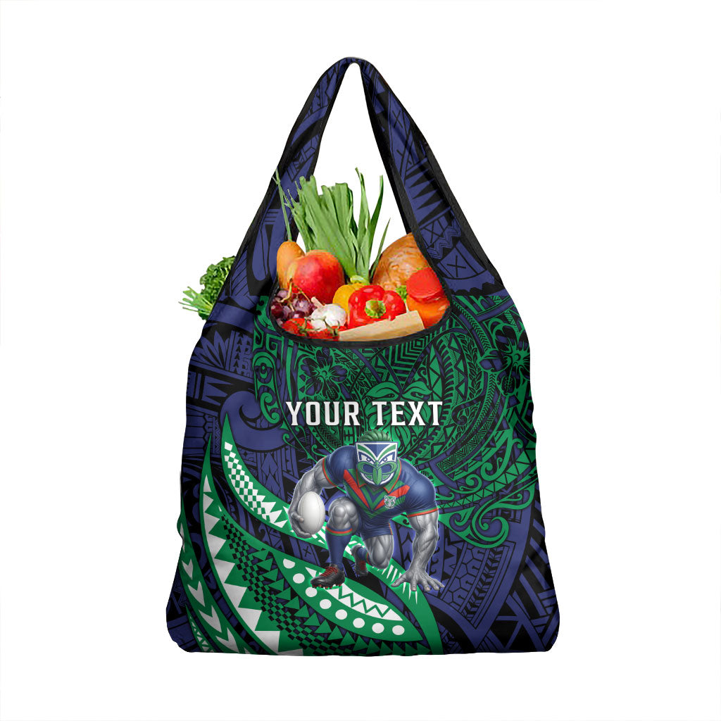 Personalised New Zealand Warriors Grocery Bag Polynesian Tribal Art Style With Fierce Warrior Mascot