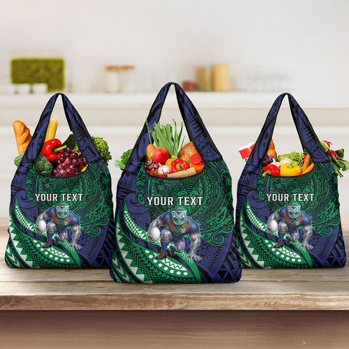 Personalised New Zealand Warriors Grocery Bag Polynesian Tribal Art Style With Fierce Warrior Mascot
