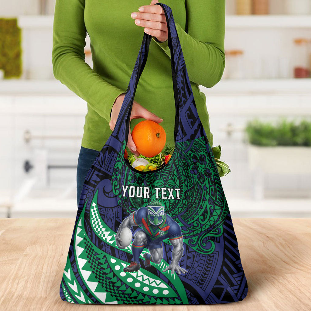 Personalised New Zealand Warriors Grocery Bag Polynesian Tribal Art Style With Fierce Warrior Mascot