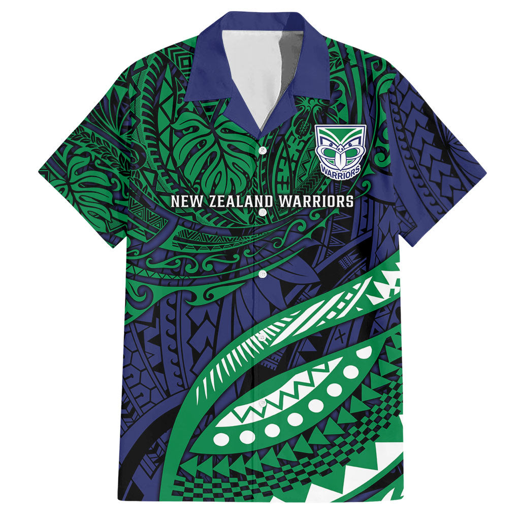 Personalised New Zealand Warriors Hawaiian Shirt Polynesian Tribal Art Style With Fierce Warrior Mascot