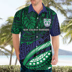 Personalised New Zealand Warriors Hawaiian Shirt Polynesian Tribal Art Style With Fierce Warrior Mascot