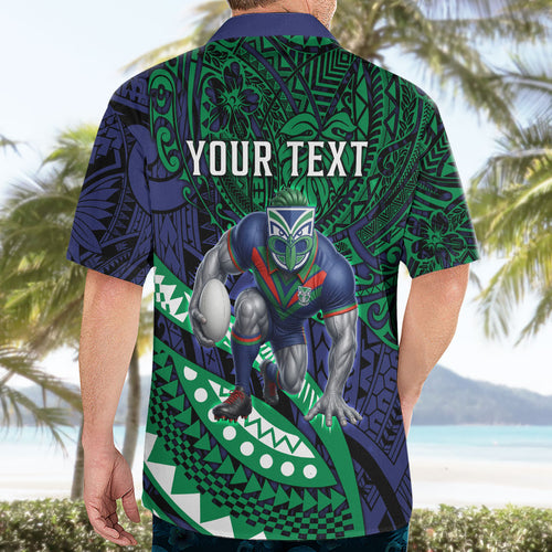 Personalised New Zealand Warriors Hawaiian Shirt Polynesian Tribal Art Style With Fierce Warrior Mascot