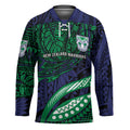 Personalised New Zealand Warriors Hockey Jersey Polynesian Tribal Art Style With Fierce Warrior Mascot