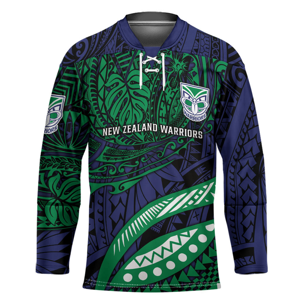 Personalised New Zealand Warriors Hockey Jersey Polynesian Tribal Art Style With Fierce Warrior Mascot
