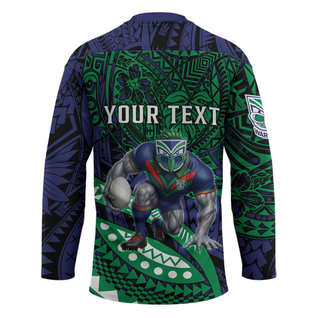 Personalised New Zealand Warriors Hockey Jersey Polynesian Tribal Art Style With Fierce Warrior Mascot
