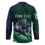 Personalised New Zealand Warriors Hockey Jersey Polynesian Tribal Art Style With Fierce Warrior Mascot