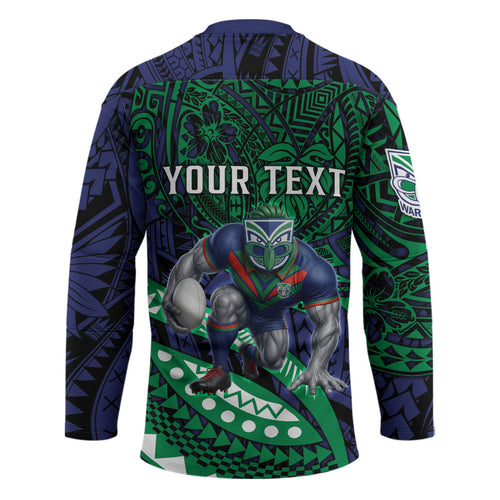 Personalised New Zealand Warriors Hockey Jersey Polynesian Tribal Art Style With Fierce Warrior Mascot