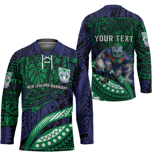 Personalised New Zealand Warriors Hockey Jersey Polynesian Tribal Art Style With Fierce Warrior Mascot