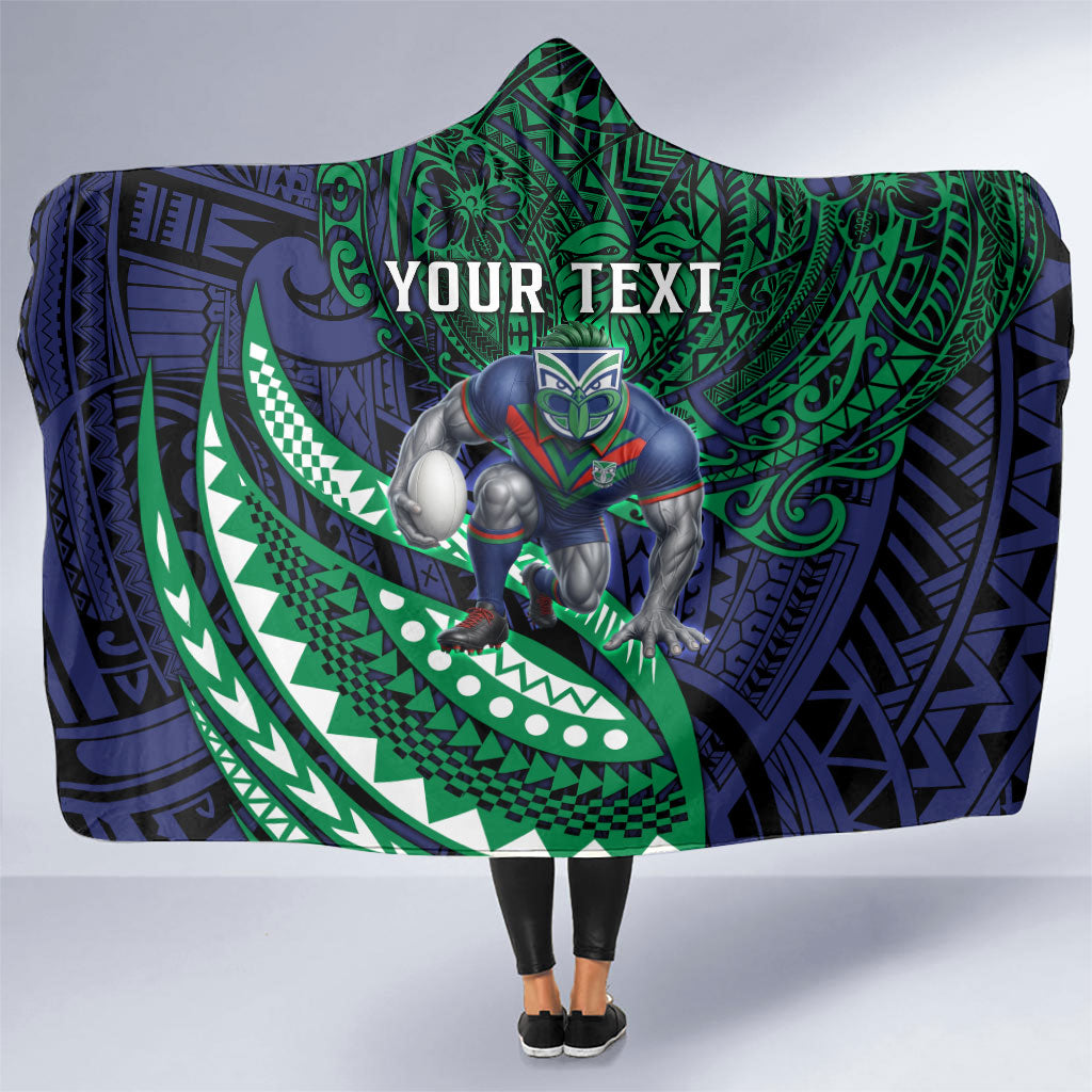 Personalised New Zealand Warriors Hooded Blanket Polynesian Tribal Art Style With Fierce Warrior Mascot