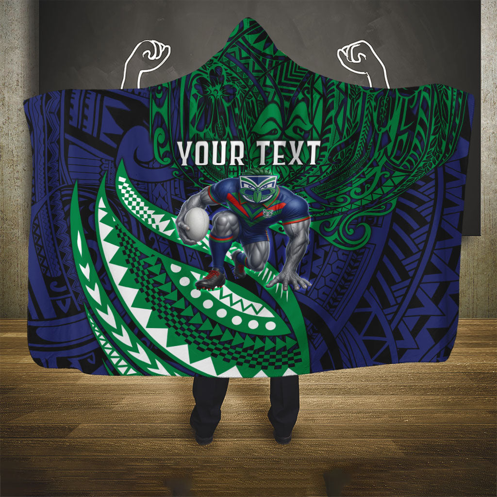 Personalised New Zealand Warriors Hooded Blanket Polynesian Tribal Art Style With Fierce Warrior Mascot