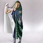 Personalised New Zealand Warriors Hooded Blanket Polynesian Tribal Art Style With Fierce Warrior Mascot
