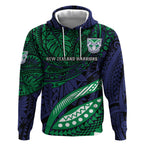 Personalised New Zealand Warriors Hoodie Polynesian Tribal Art Style With Fierce Warrior Mascot