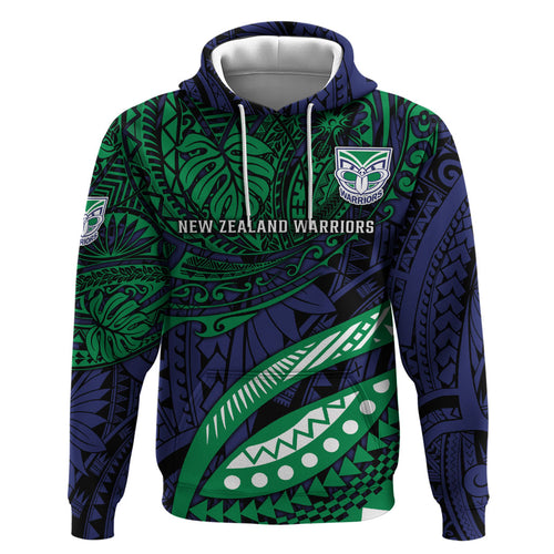 Personalised New Zealand Warriors Hoodie Polynesian Tribal Art Style With Fierce Warrior Mascot