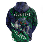 Personalised New Zealand Warriors Hoodie Polynesian Tribal Art Style With Fierce Warrior Mascot