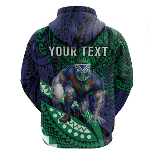 Personalised New Zealand Warriors Hoodie Polynesian Tribal Art Style With Fierce Warrior Mascot
