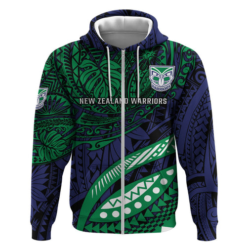Personalised New Zealand Warriors Hoodie Polynesian Tribal Art Style With Fierce Warrior Mascot