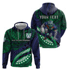 Personalised New Zealand Warriors Hoodie Polynesian Tribal Art Style With Fierce Warrior Mascot