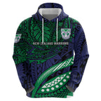 Personalised New Zealand Warriors Hoodie Polynesian Tribal Art Style With Fierce Warrior Mascot