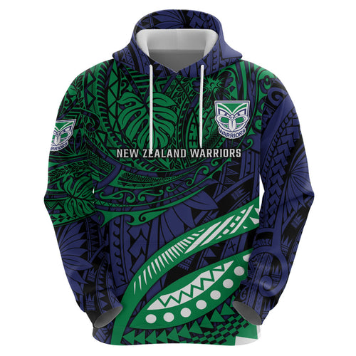 Personalised New Zealand Warriors Hoodie Polynesian Tribal Art Style With Fierce Warrior Mascot