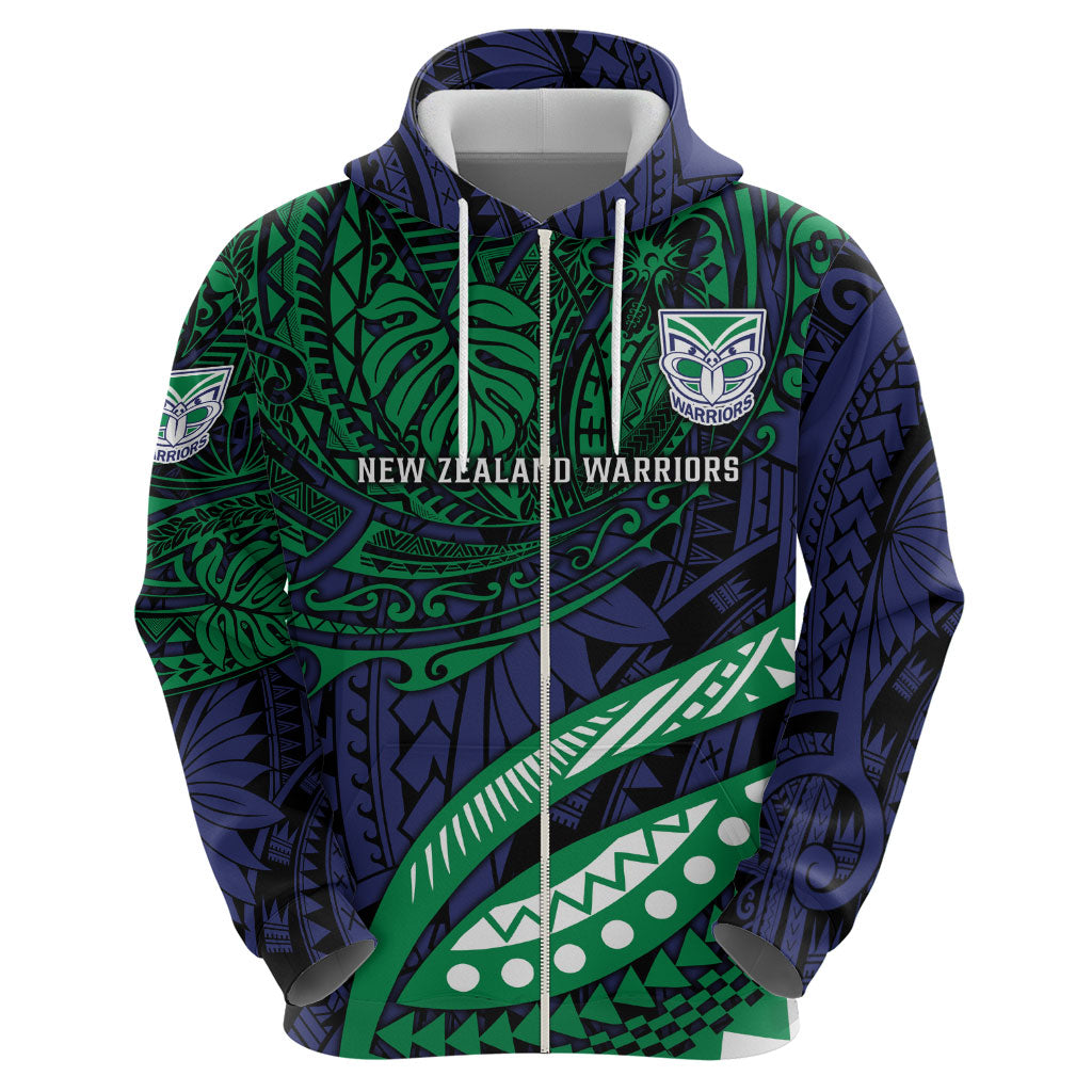 Personalised New Zealand Warriors Hoodie Polynesian Tribal Art Style With Fierce Warrior Mascot