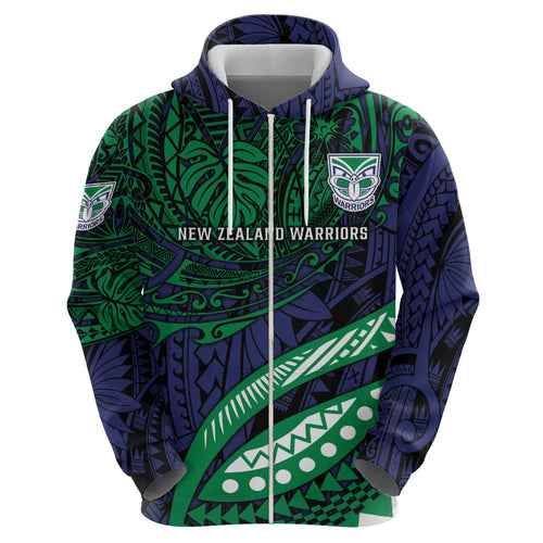 Personalised New Zealand Warriors Hoodie Polynesian Tribal Art Style With Fierce Warrior Mascot