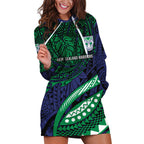 Personalised New Zealand Warriors Hoodie Dress Polynesian Tribal Art Style With Fierce Warrior Mascot