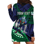 Personalised New Zealand Warriors Hoodie Dress Polynesian Tribal Art Style With Fierce Warrior Mascot