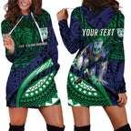 Personalised New Zealand Warriors Hoodie Dress Polynesian Tribal Art Style With Fierce Warrior Mascot