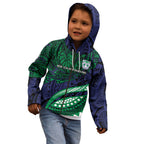Personalised New Zealand Warriors Kid Hoodie Polynesian Tribal Art Style With Fierce Warrior Mascot