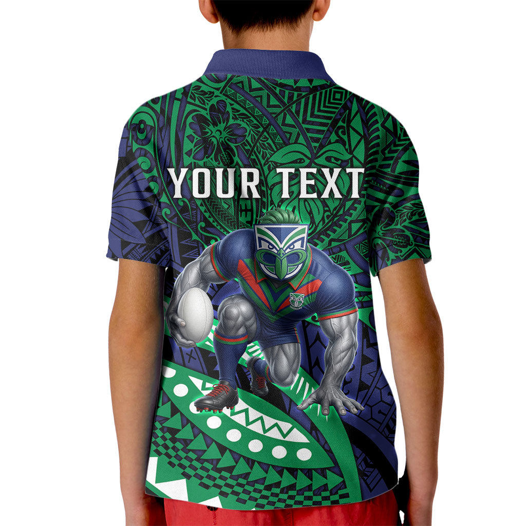 Personalised New Zealand Warriors Kid Polo Shirt Polynesian Tribal Art Style With Fierce Warrior Mascot