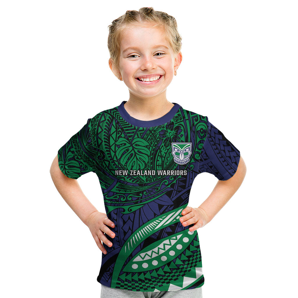 Personalised New Zealand Warriors Kid T Shirt Polynesian Tribal Art Style With Fierce Warrior Mascot