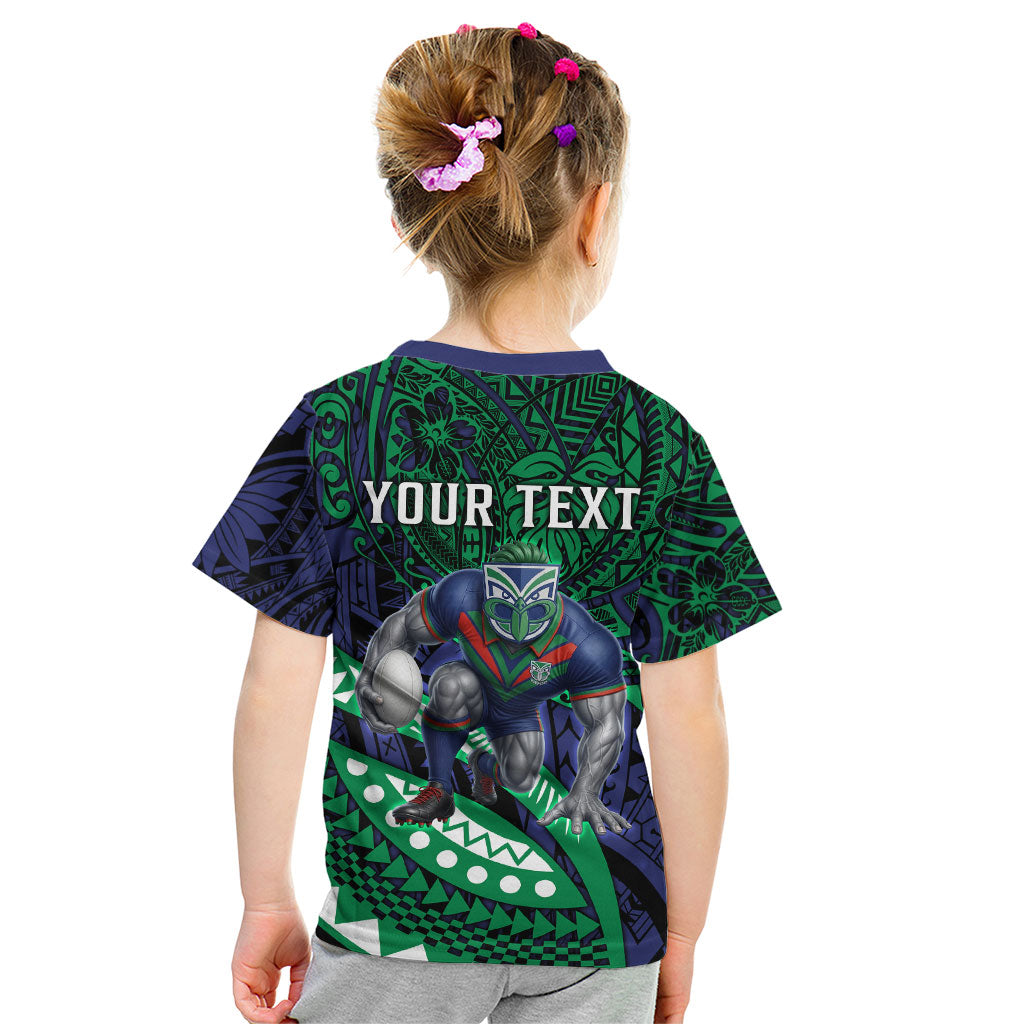 Personalised New Zealand Warriors Kid T Shirt Polynesian Tribal Art Style With Fierce Warrior Mascot