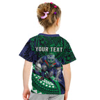 Personalised New Zealand Warriors Kid T Shirt Polynesian Tribal Art Style With Fierce Warrior Mascot