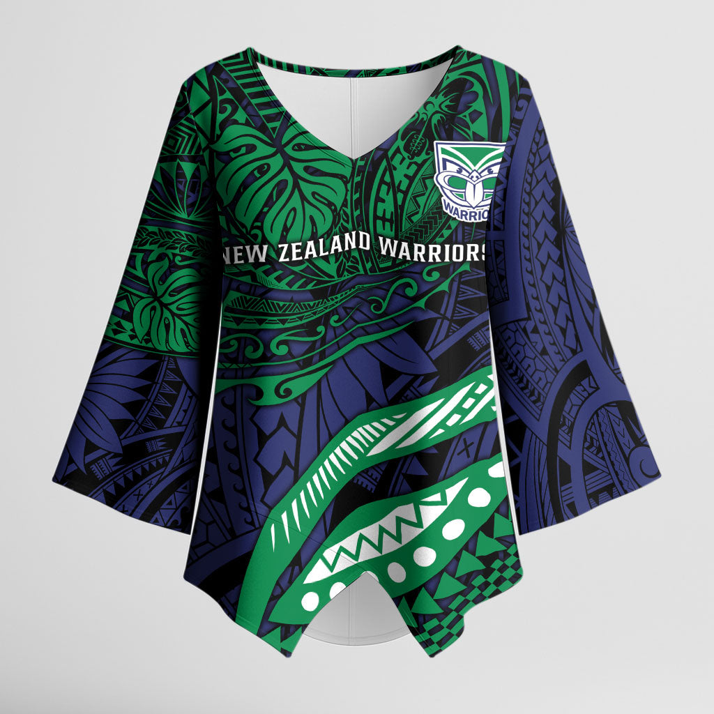 Personalised New Zealand Warriors Kimono Sleeve Blouse Polynesian Tribal Art Style With Fierce Warrior Mascot