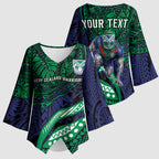 Personalised New Zealand Warriors Kimono Sleeve Blouse Polynesian Tribal Art Style With Fierce Warrior Mascot