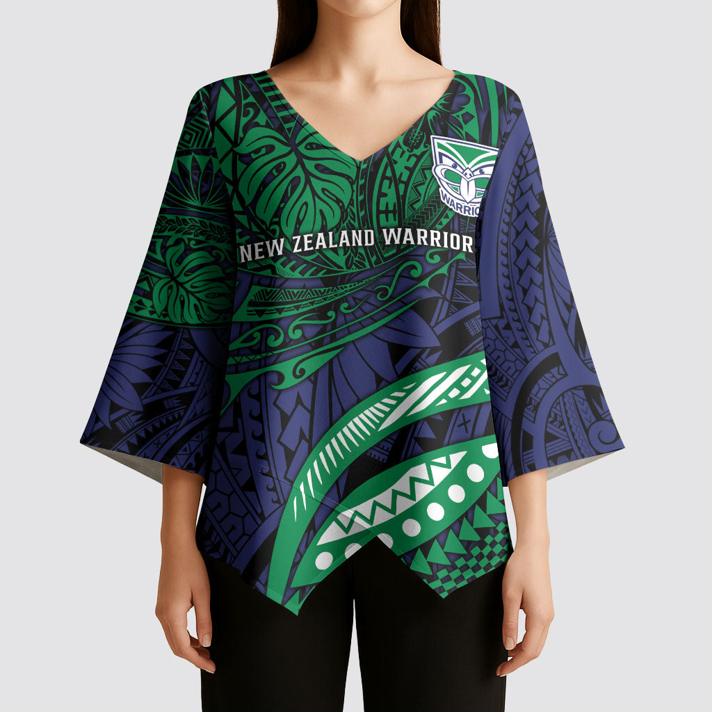 Personalised New Zealand Warriors Kimono Sleeve Blouse Polynesian Tribal Art Style With Fierce Warrior Mascot