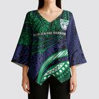 Personalised New Zealand Warriors Kimono Sleeve Blouse Polynesian Tribal Art Style With Fierce Warrior Mascot