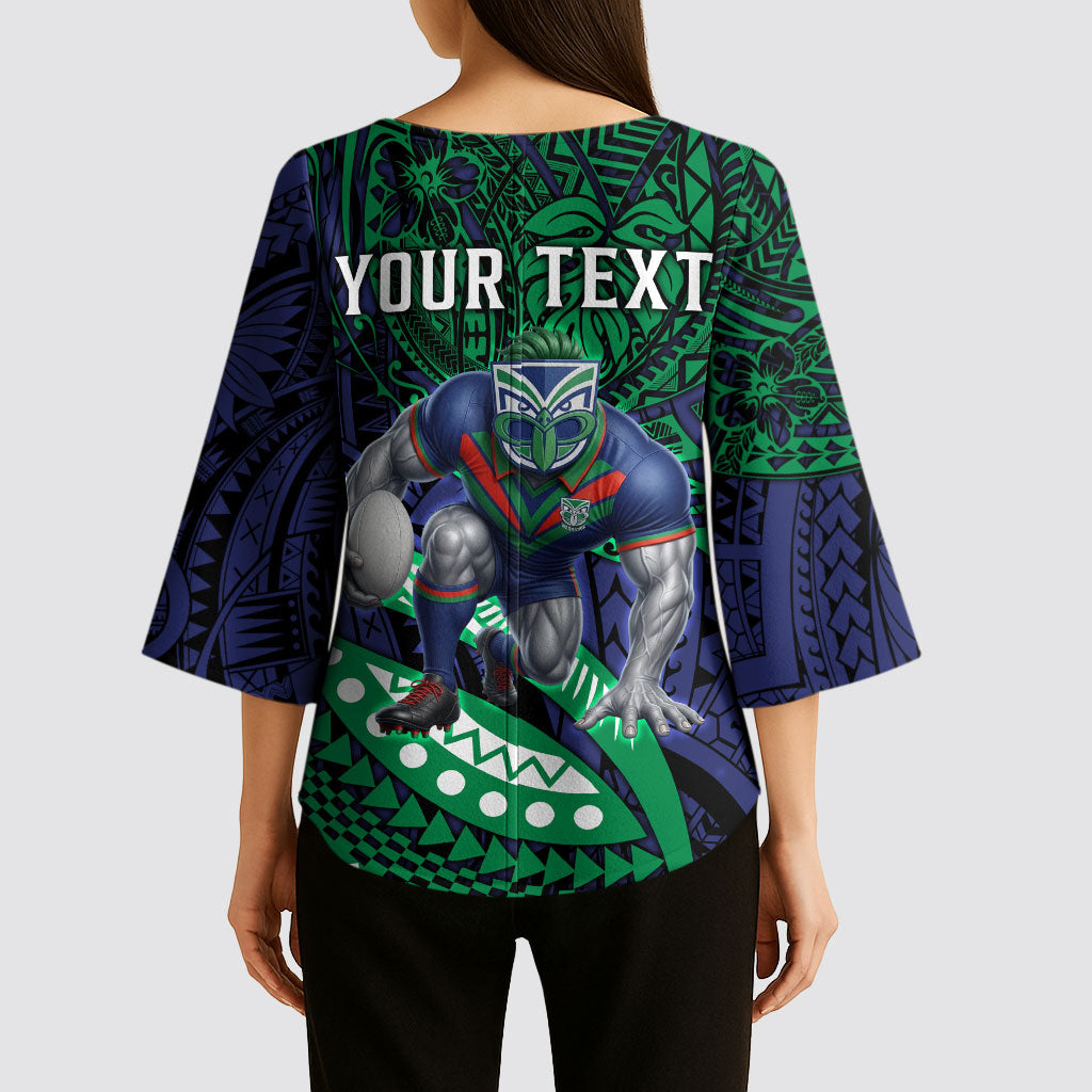 Personalised New Zealand Warriors Kimono Sleeve Blouse Polynesian Tribal Art Style With Fierce Warrior Mascot