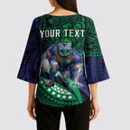 Personalised New Zealand Warriors Kimono Sleeve Blouse Polynesian Tribal Art Style With Fierce Warrior Mascot