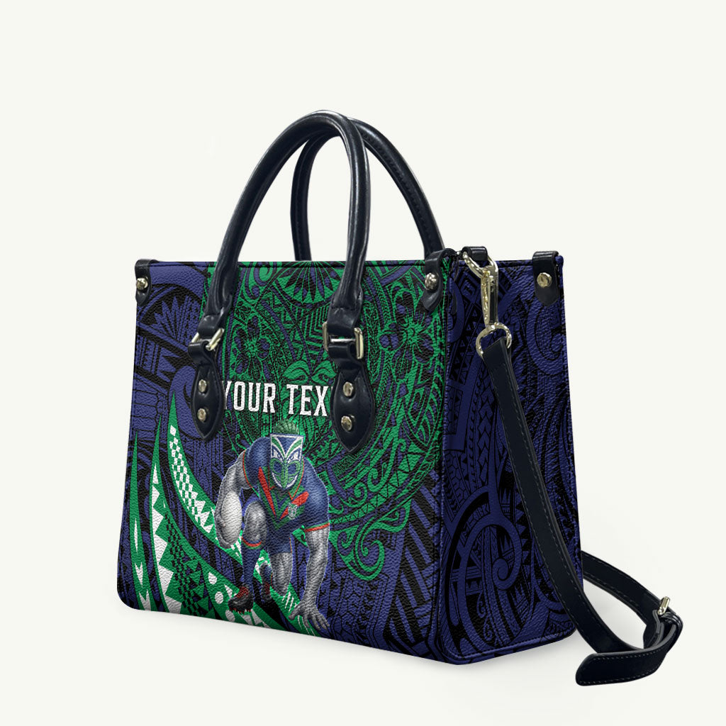 Personalised New Zealand Warriors Leather Bag Polynesian Tribal Art Style With Fierce Warrior Mascot